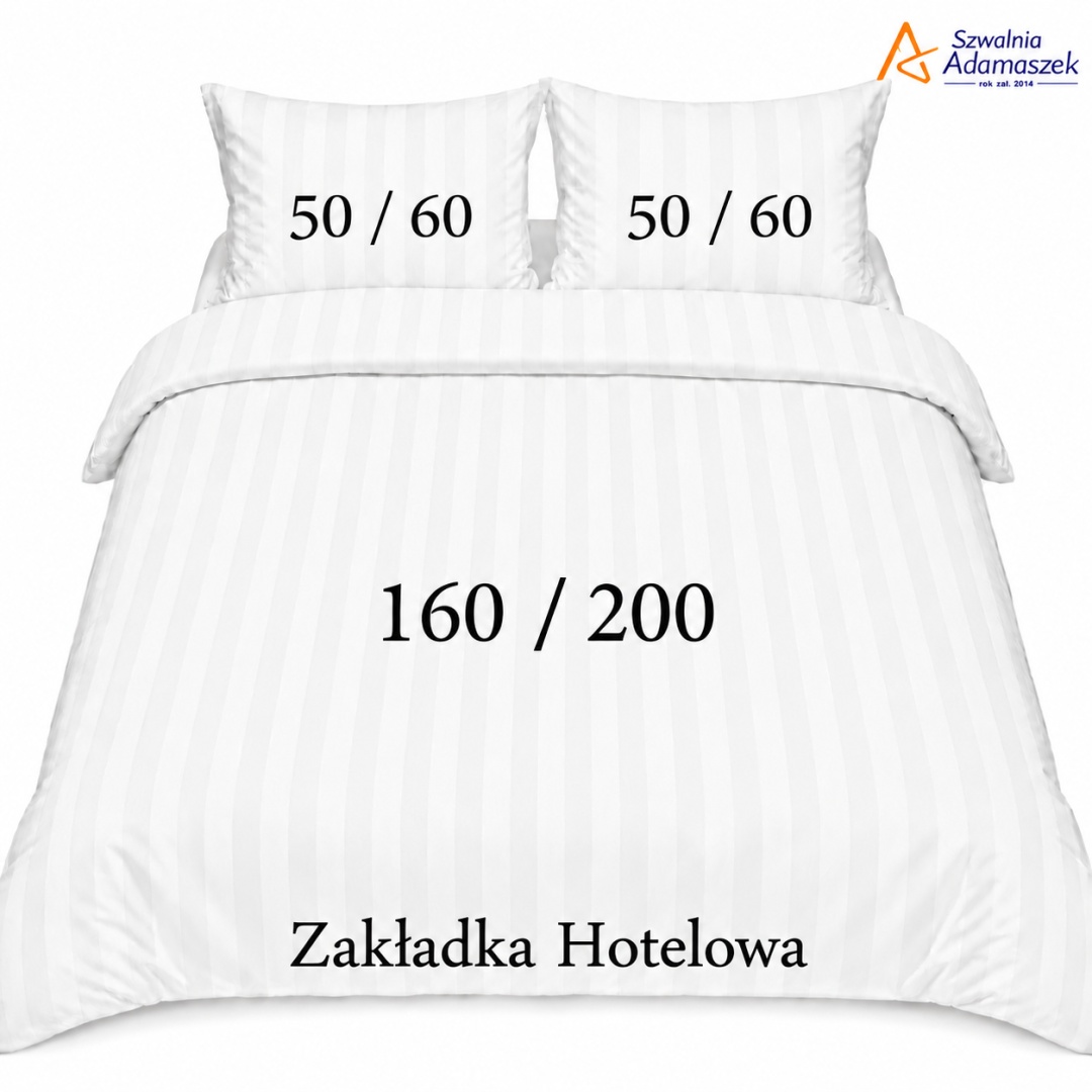 Pościel hotelowa Adamaszek 2 cm 160x200 + 2x50x60 biała – zakładka hotelowa | Szwalnia Adamaszek