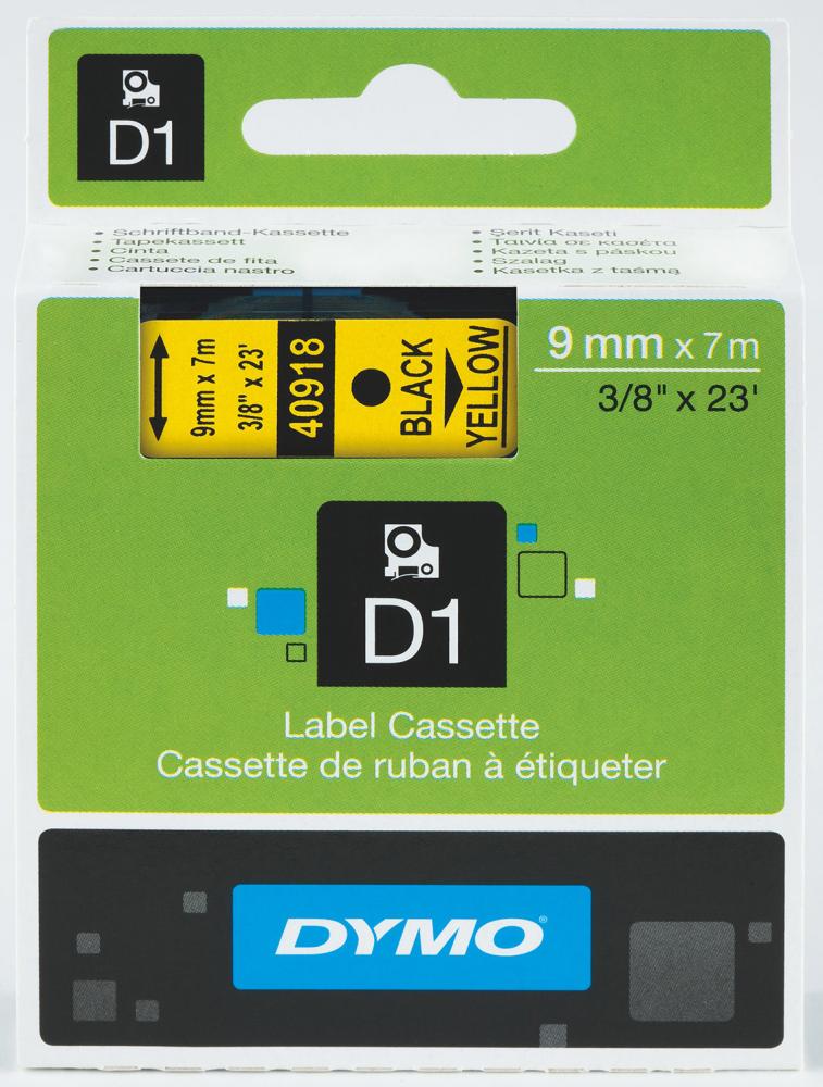 Taśma Dymo D1, 9mmx7m, nadruk czarny, taśma żółta