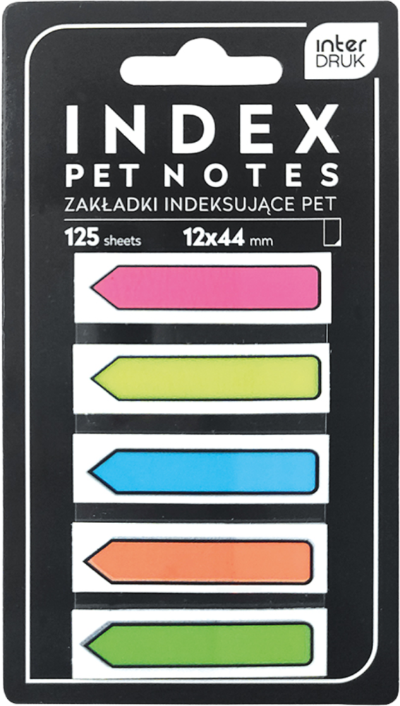 Zakładki Interdruk strzałki, indeksujące, polipropylen, 12x44mm, 5x50 sztuk, mix kolorów neonowych