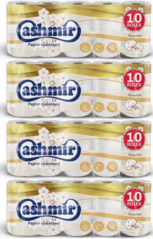 4x Papier toaletowy Cashmir , bawełna, 3- warstwowy, 10 rolek, biały