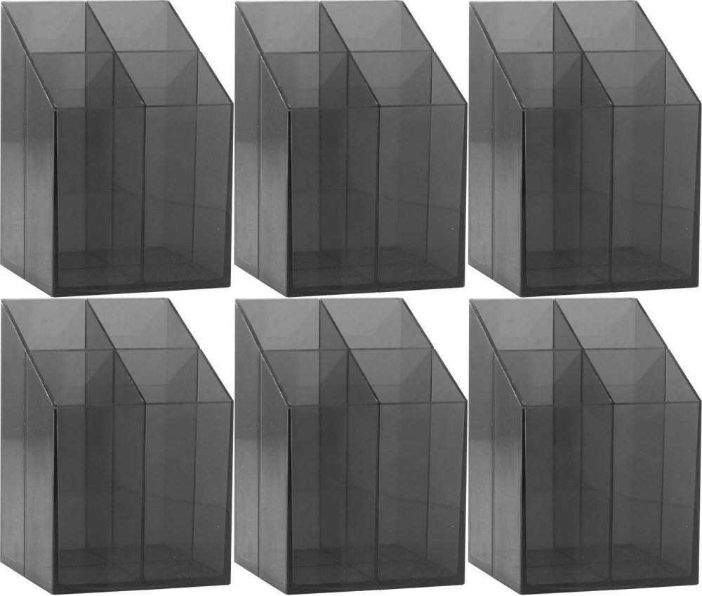 6x Przybornik na biurko Ico, z przegrodami, 75x75x110mm, transparentny czarny