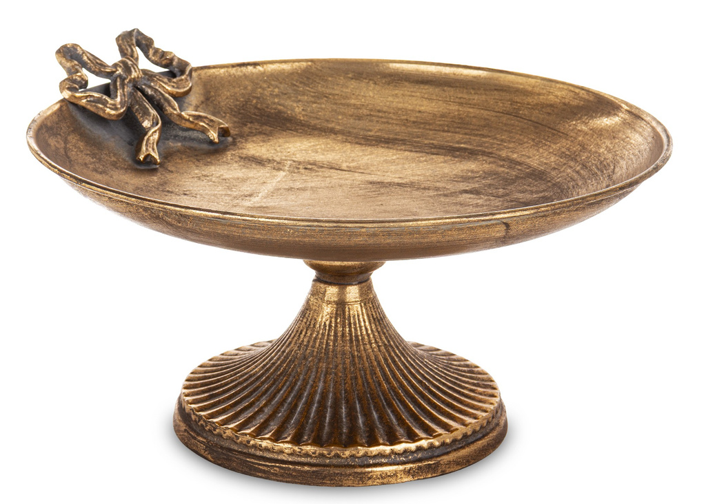 Patera metalowa patyna na nóżce z kokardą 22x40x38 cm