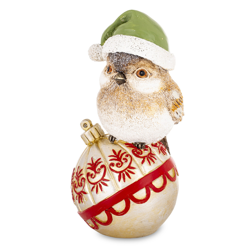 Figurka Ptaszek na bombce w zielonej czapce 20 cm