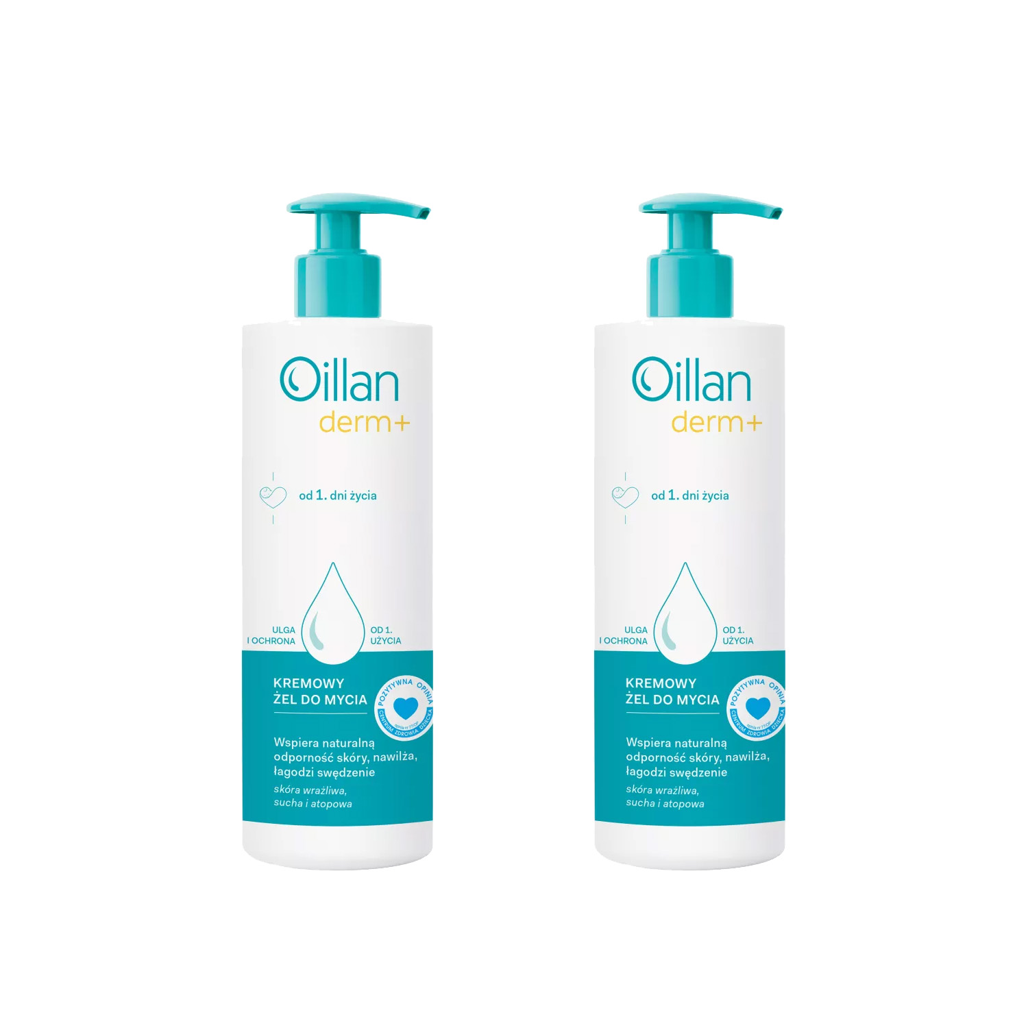 Zestaw: 2x oillan derm+ - kremowy żel do mycia, od 1. dnia życia, 400 ml