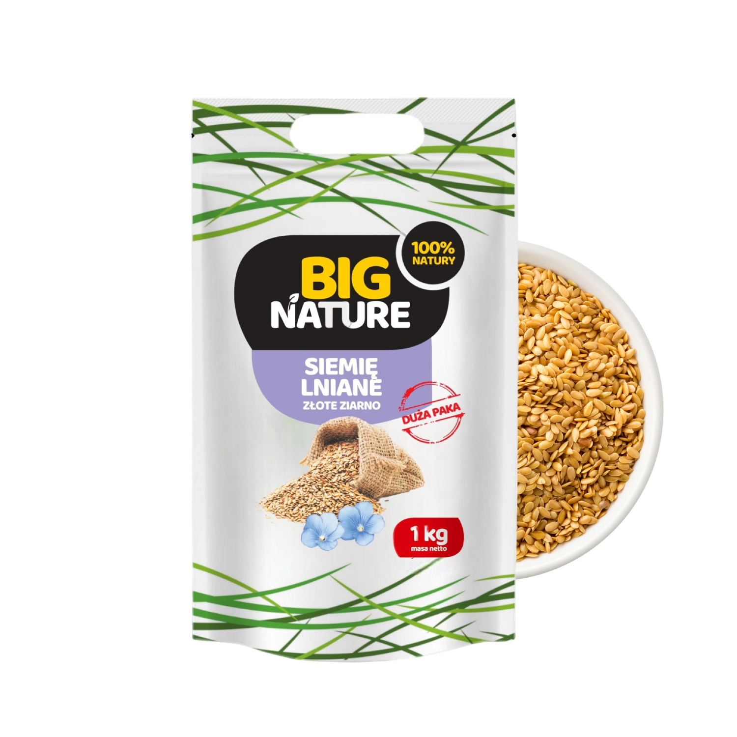 Big nature - siemię lniane złote ziarno, 1 kg