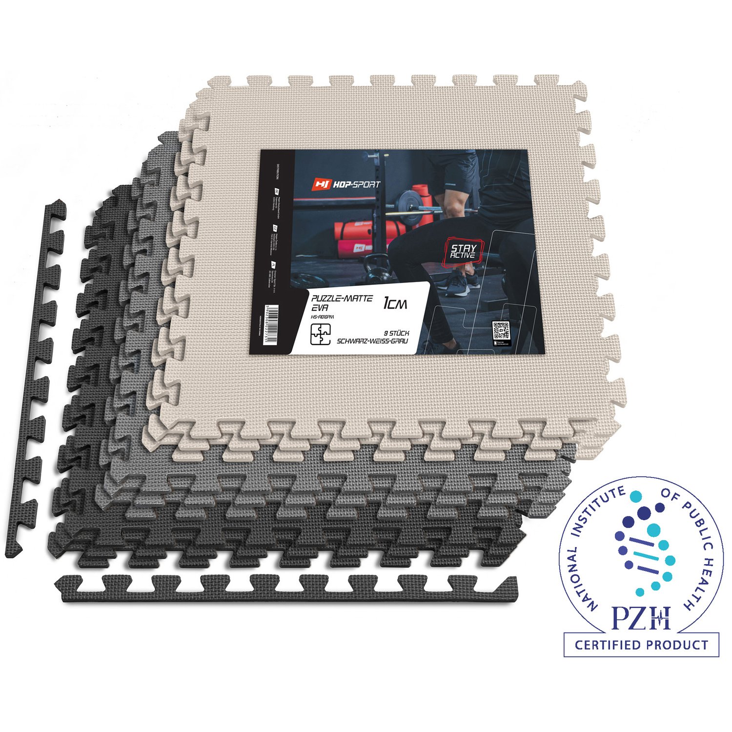 Puzzlematte EVA 1cm - 9 Stück schwarz/weiß/grau