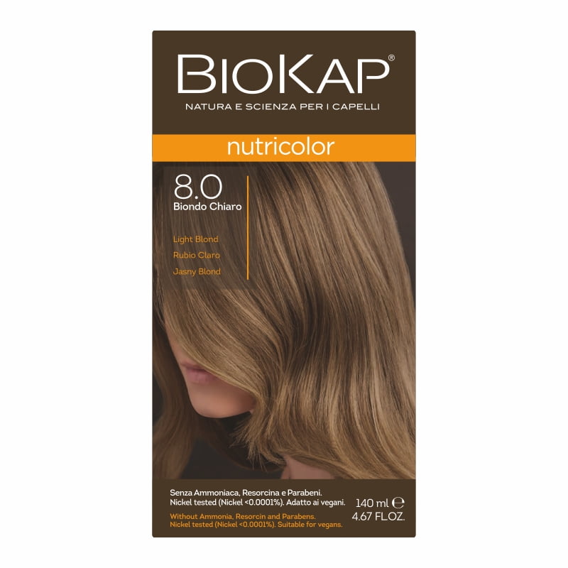 Biokap Nutricolor Farba do Włosów | Jasny Blond 8.0 | Pokrywa Siwe Włosy | Bez Amoniaku