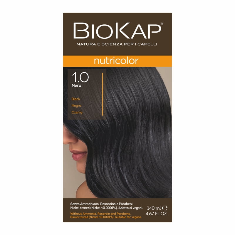 Biokap Nutricolor Farba do Włosów | Naturalna Czerń 1.0 | Pokrywa Siwe Włosy | Bez Amoniaku