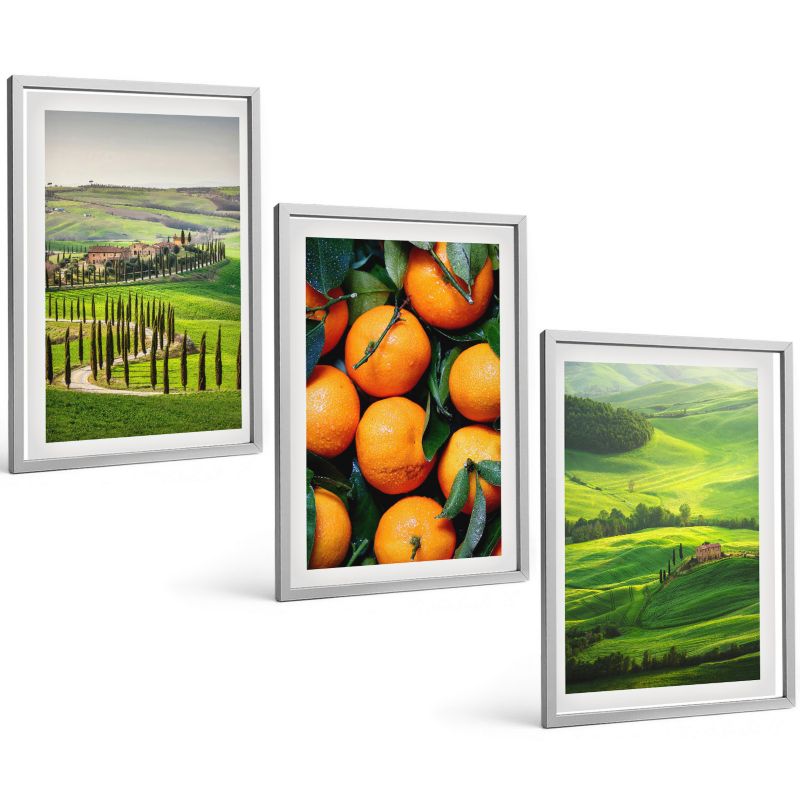 Trzyczęściowy Zestaw Obrazów ArtPrintCave 40x60 cm Srebrna rama Krajobraz wsi Włochy pomarańcze 1 kpl.