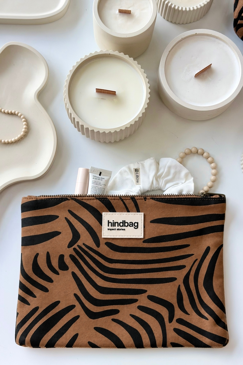 Lillow - Kosmetyczka Hindbag EMA - zebra cynamon - Materiał bawełna - Uszyto w Polsce