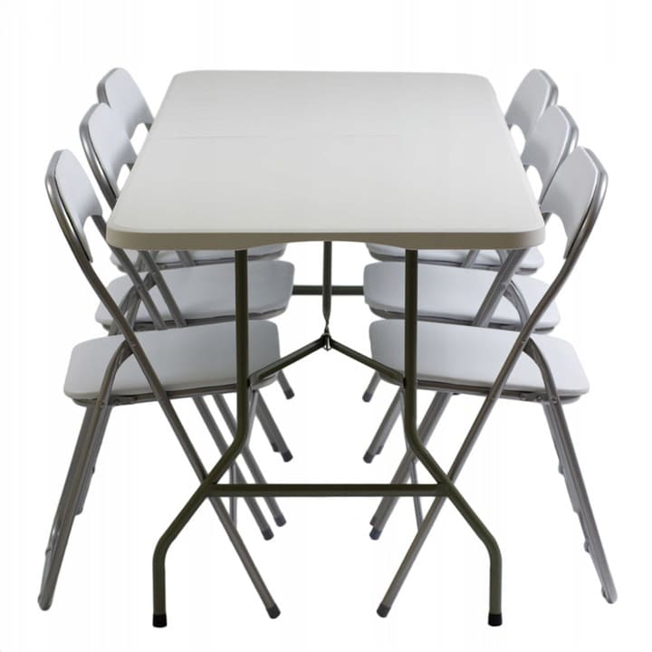 Zestaw cateringowy ogrodowy biały składany - stół 180x74cm + 6 krzeseł White