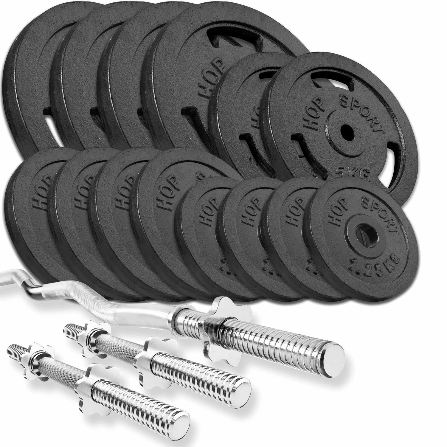 Set d’haltères en fonte 77 kg avec barre Curl SZ et barres courtes
