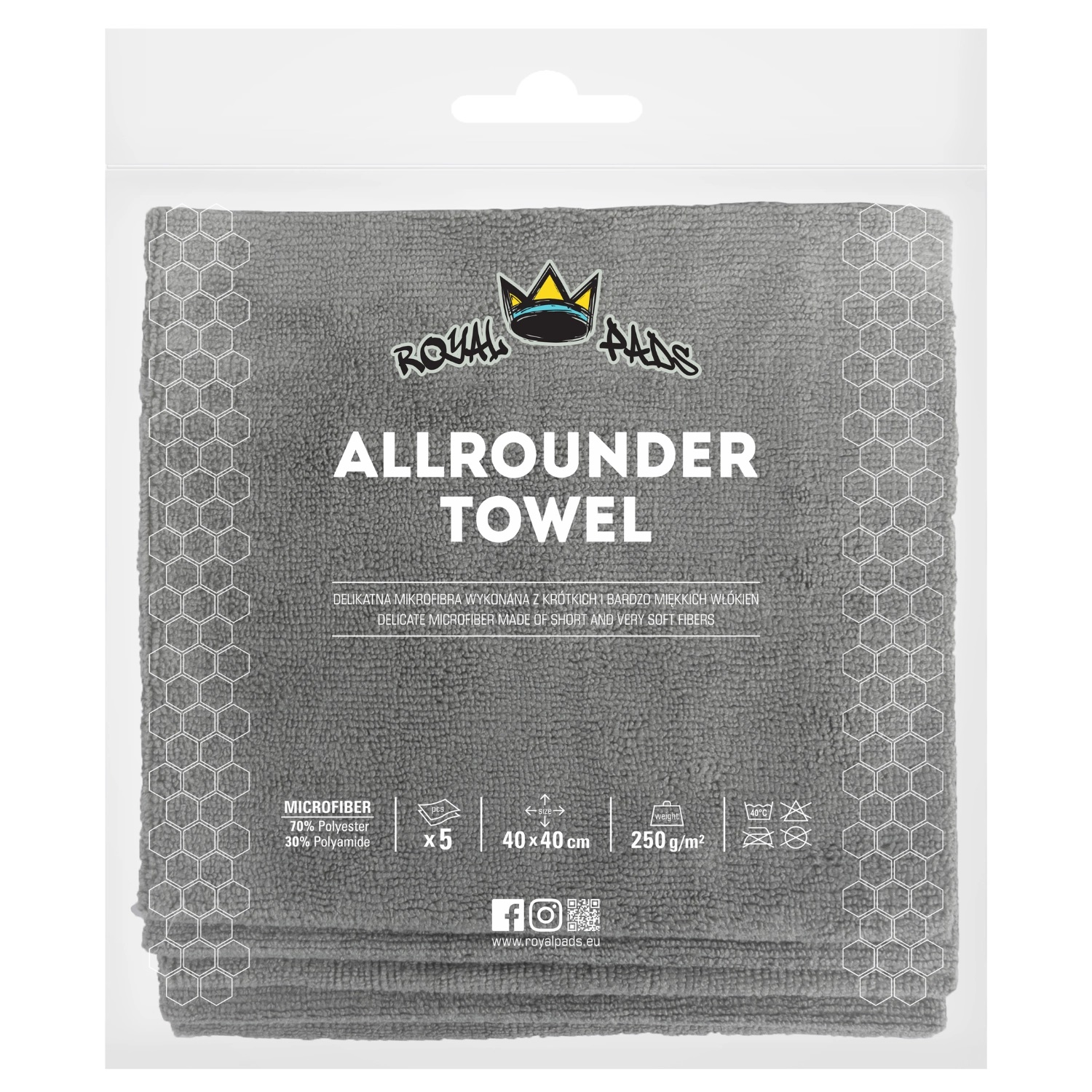 Royal Pads Allrounder Towel 40x40cm 5szt - zestaw bezszwowych mikrofibr 250gsm
