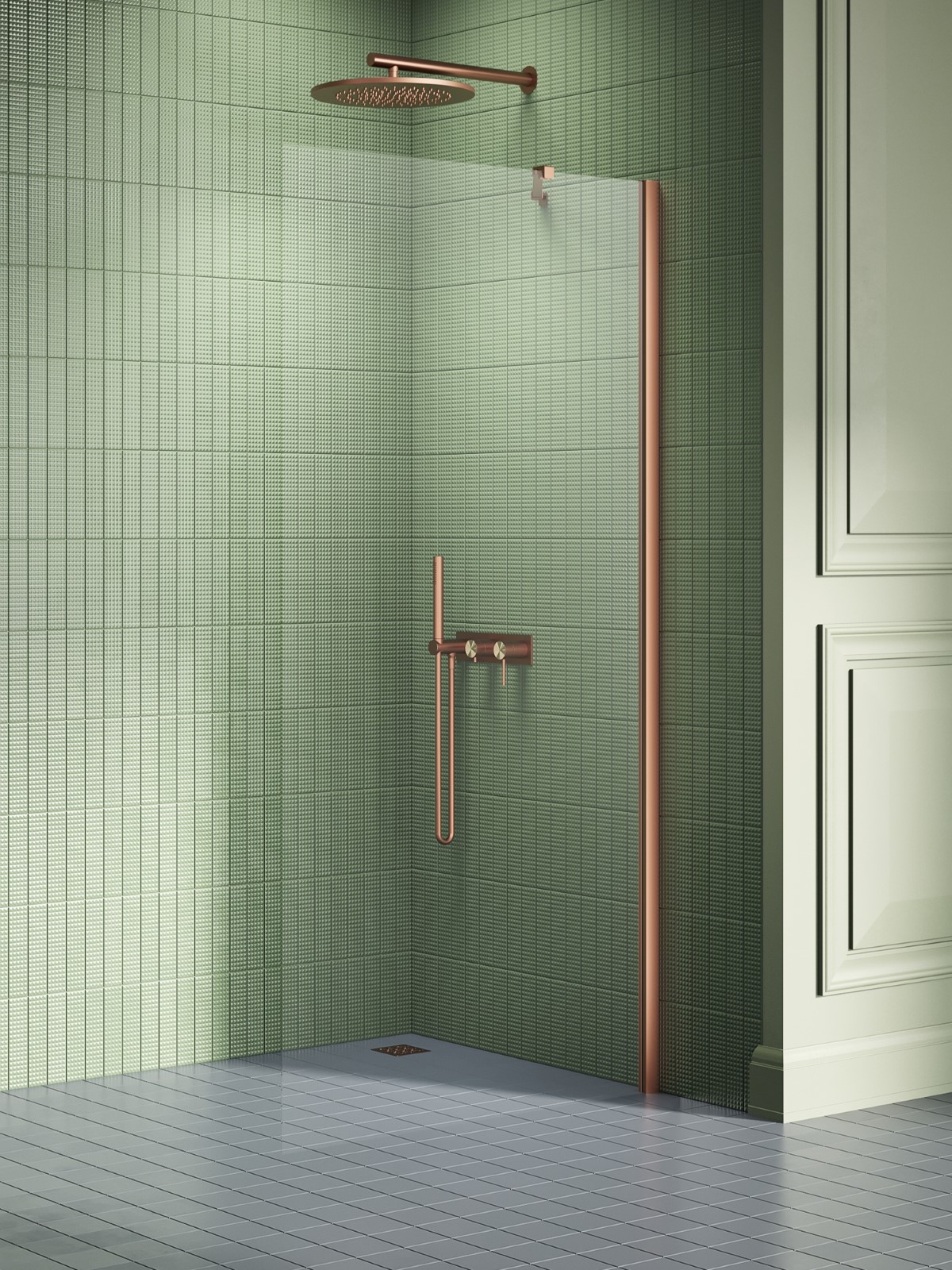 New Trendy New Soleo Copper Brushed ścianka prysznicowa walk-in 90 cm miedź szczotkowana/szkło przezroczyste K-2103