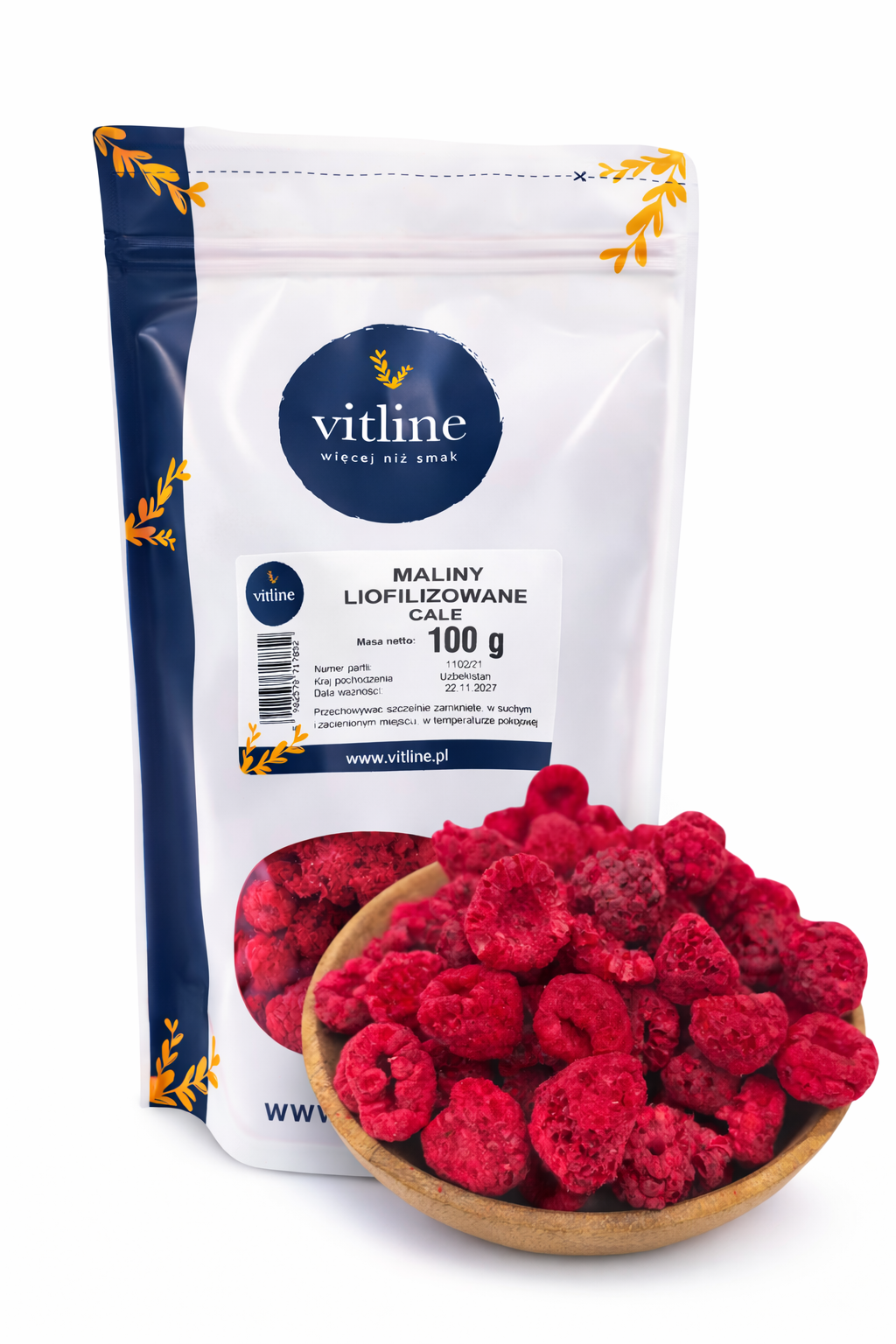 Maliny liofilizowane całe 100g VITLINE