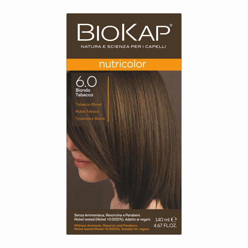 Biokap Nutricolor Farba do Włosów | Tytoniowy Blond 6.0 | Pokrywa Siwe Włosy | Bez Amoniaku