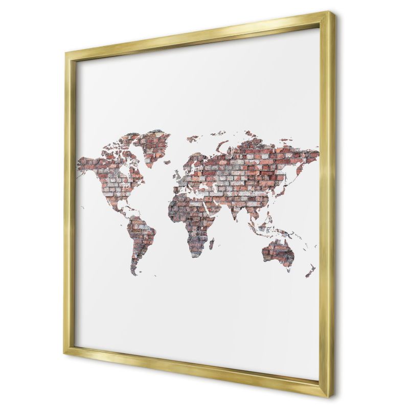 Tablica magnetyczna do salonu Wallfluent 50x50 Ceglany świat w złotej ramie 1szt