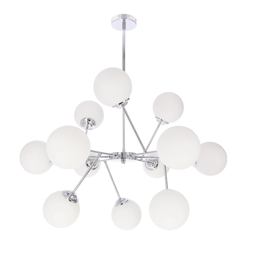 Srebrna lampa wisząca do salonu 84 cm BELWEDER na 12 żarówek E14