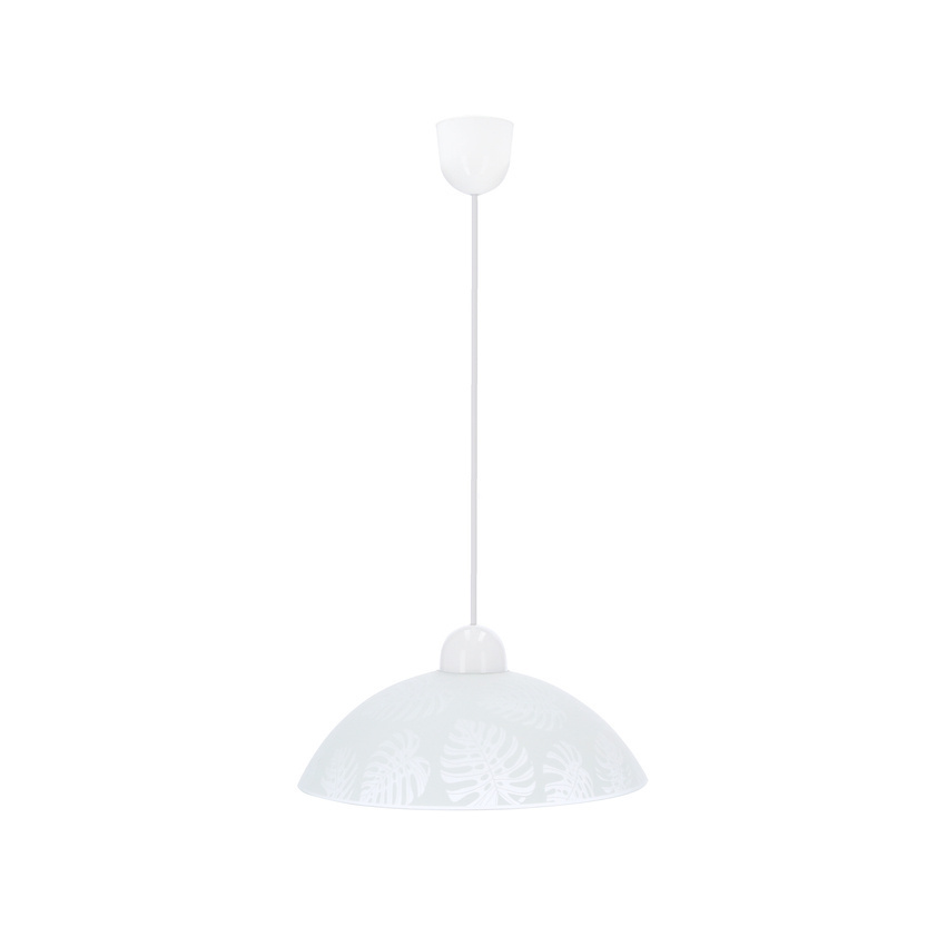 Biała lampa wisząca z kloszem w wzór do salonu ALCARA 1xE27