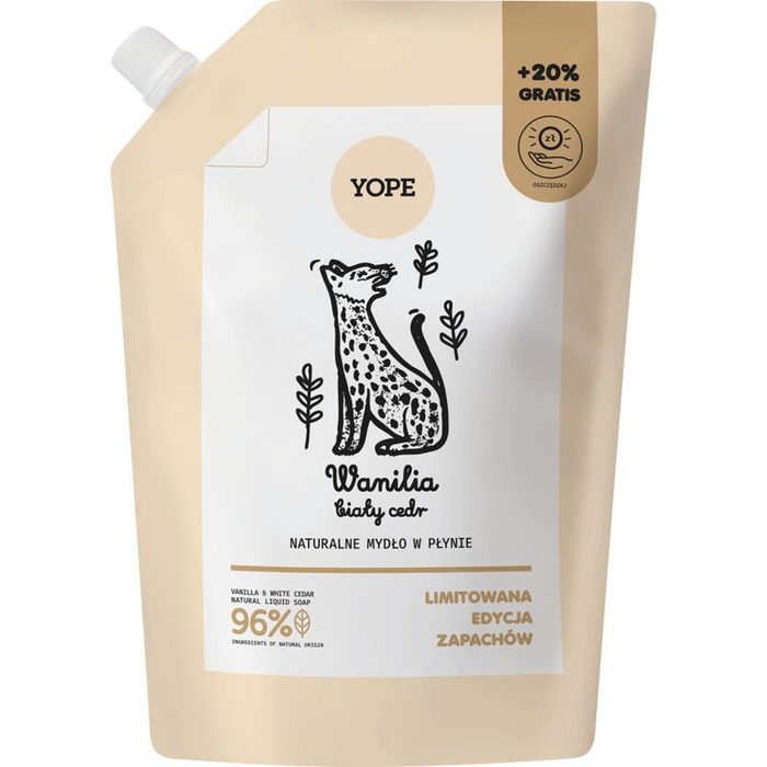 YOPE Mydło w płynie (refill) Wanilia Biały Cedr, 600 ml