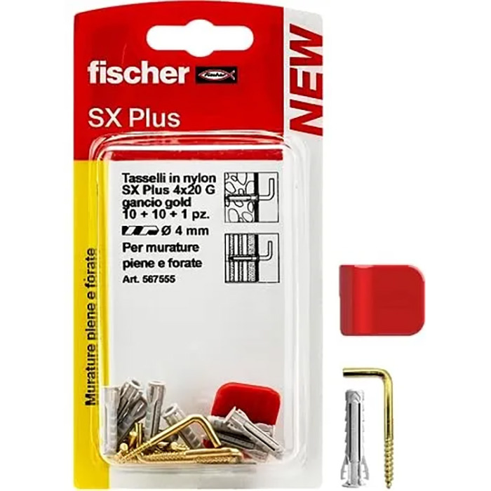 Haczyki do obrazów mosiężne 10 szt. z kołkami 4mm Fischer