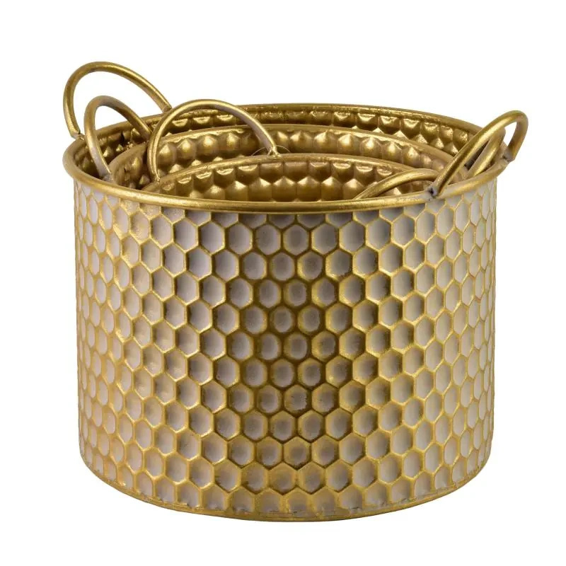 Osłonka metalowa złota plastry miodu z uszami 26x22cm