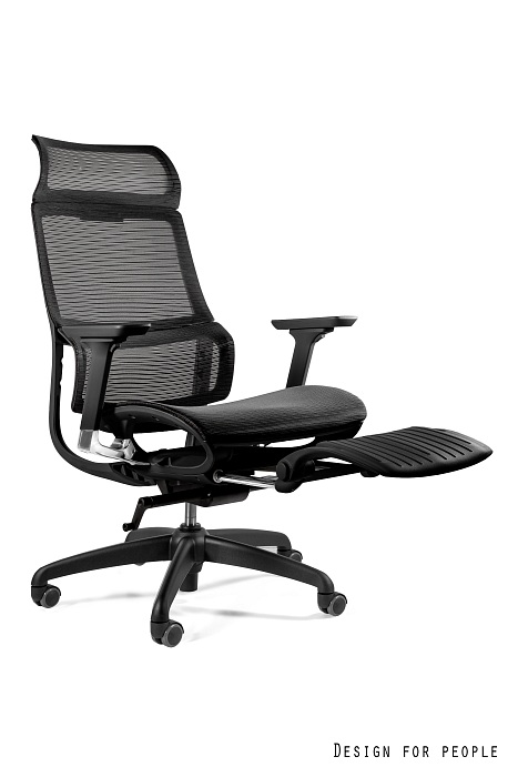 Fotel biurowy SPACE, ergonomiczny, tkanina, czarny, wysuw podnóżka, Unique