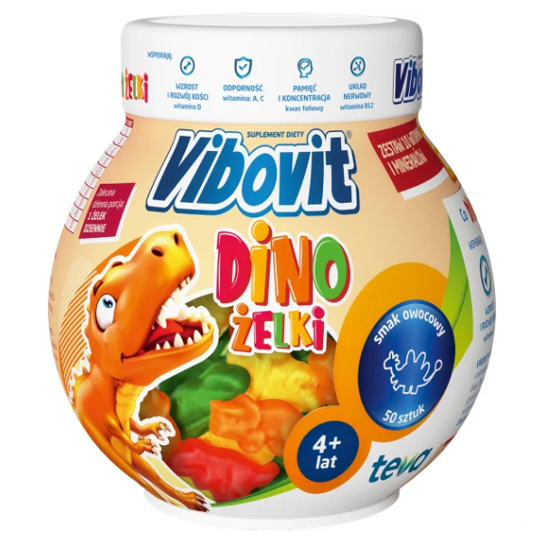Vibovit dino, żelki, smak owocowy, 50 sztuk
