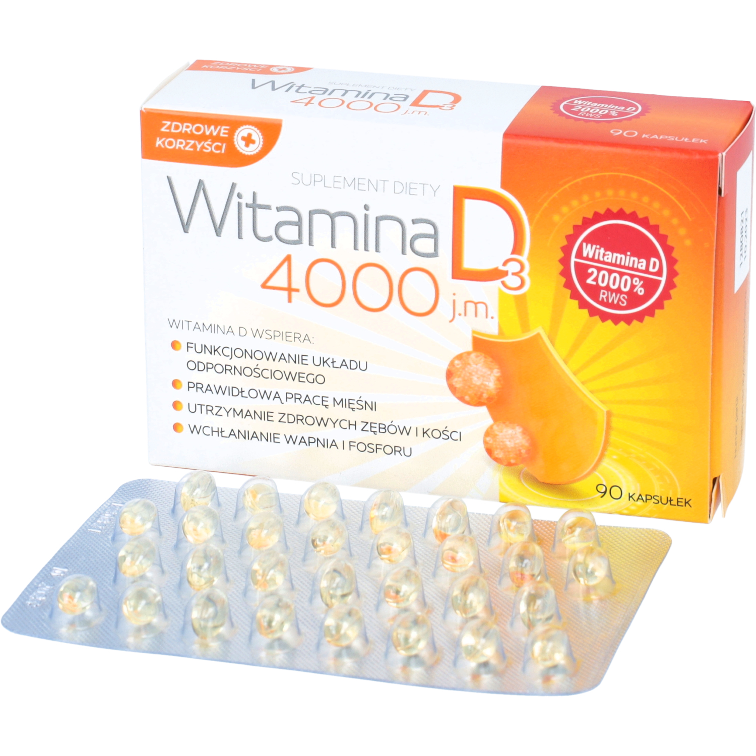Zdrowe korzyści witamina d3 4000 j.m., 90 kapsułek