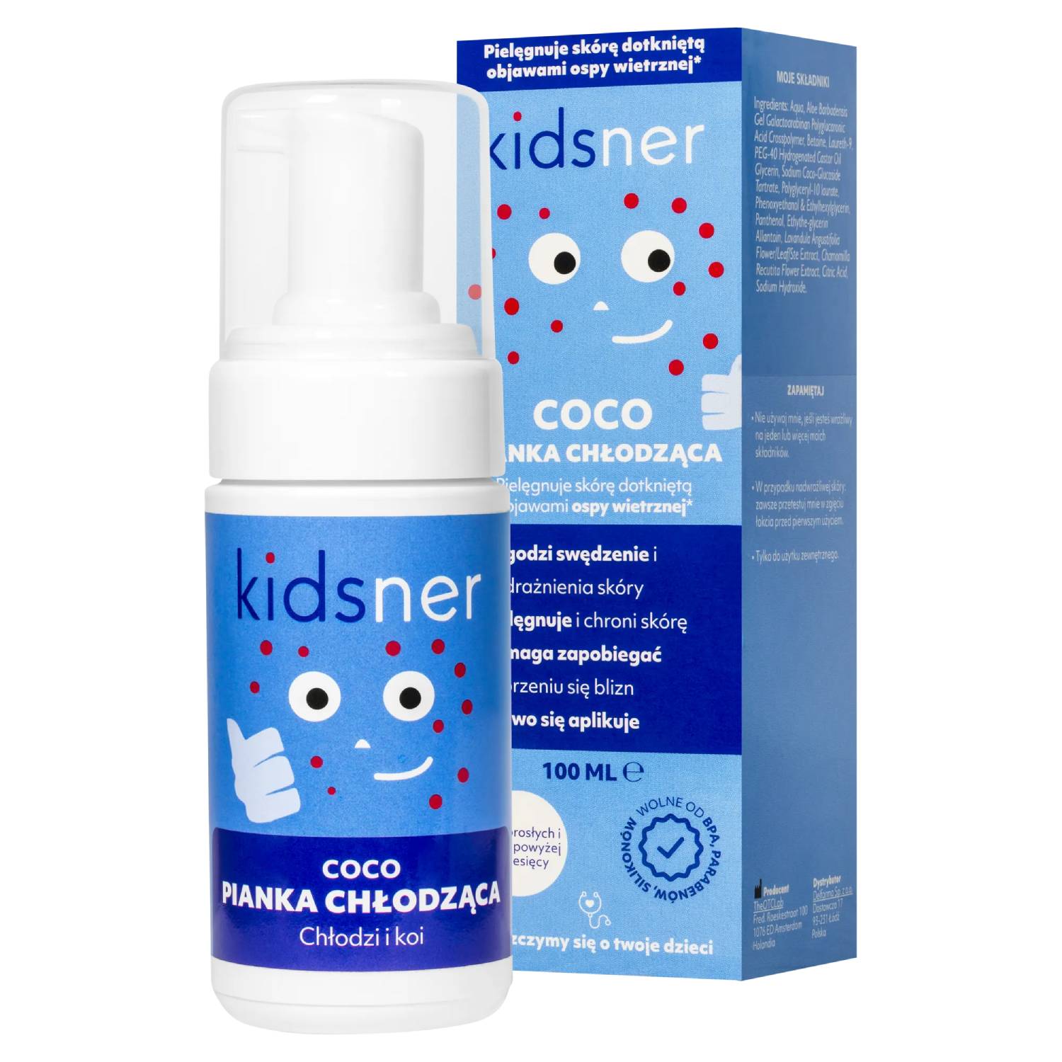 Kidsner coco - pianka chłodząca do pielęgnacji skóry z ospą, od 6 miesiąca, 100 ml (import)