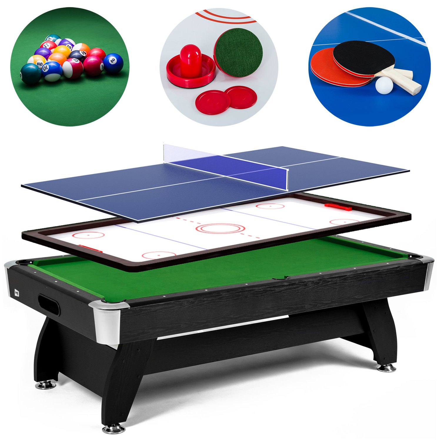 Kulečníkový stůl Vip Extra 7 FT černo/zelený s nástavcem ping-pong/hokej
