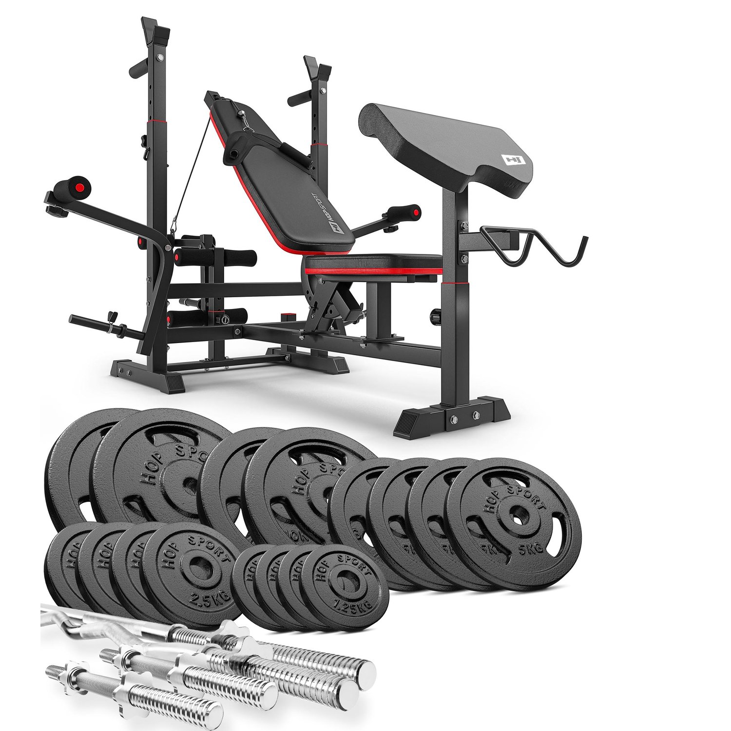 Posilňovacia sada Strong 106kg s lavicou HS-1075
