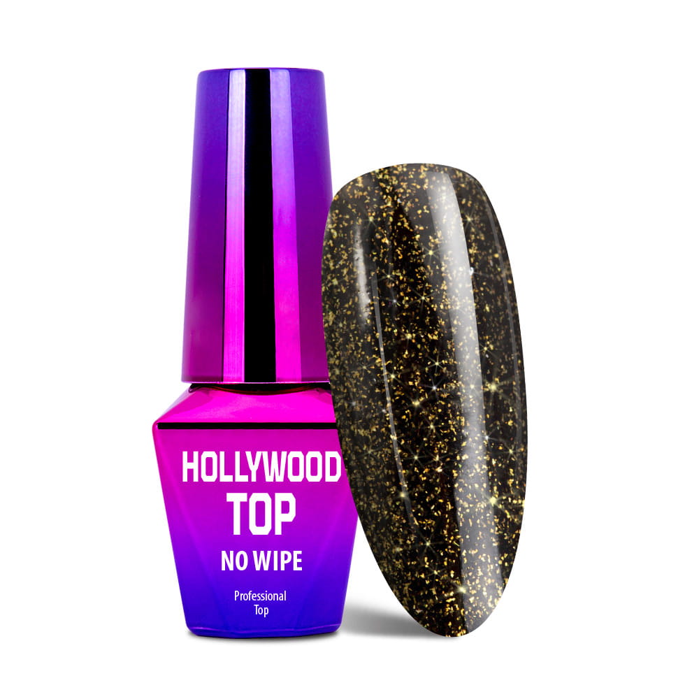 Top no wipe Hollywood MollyLac Gold do lakierów hybrydowych z drobinkami 10 g