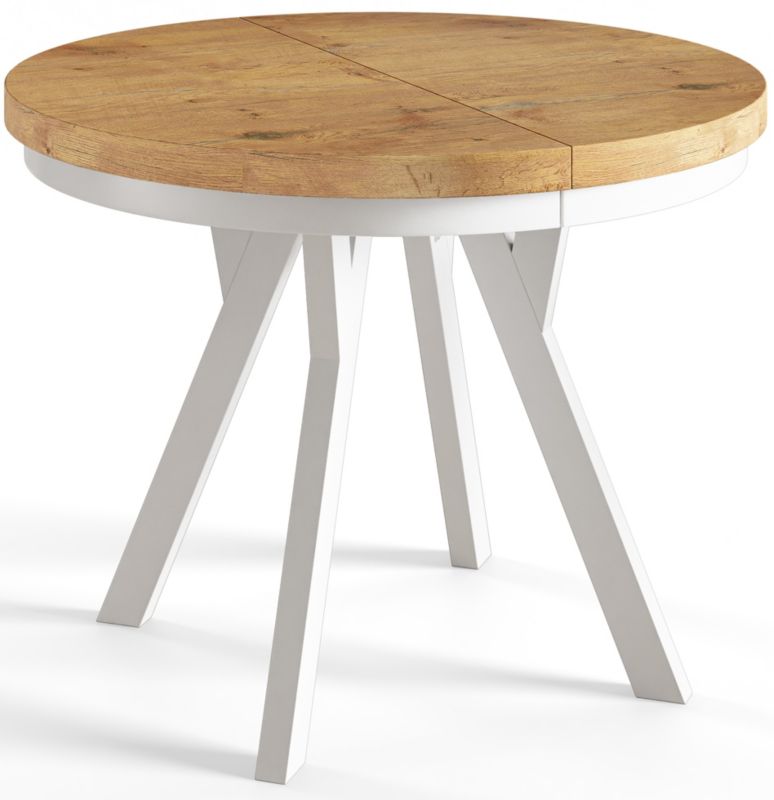 Stół rozkładany Alpi Meble okrągły Evo 80/130x77 dąb lancelot/biały 1 szt.