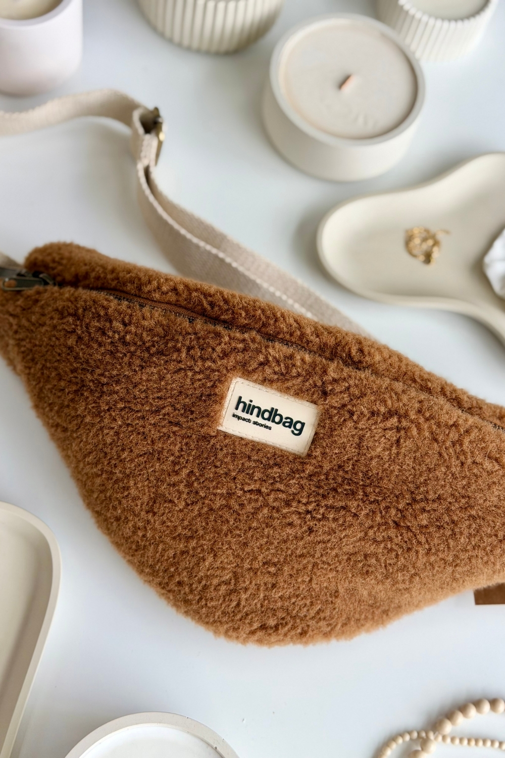 Lillow - Nerka Hindbag SASHA Teddy - camel - Materiał bawełna - Uszyto w Polsce