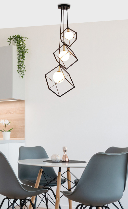 Czarno-złota lampa wisząca industrialna do salonu WEERT 3-punktowa