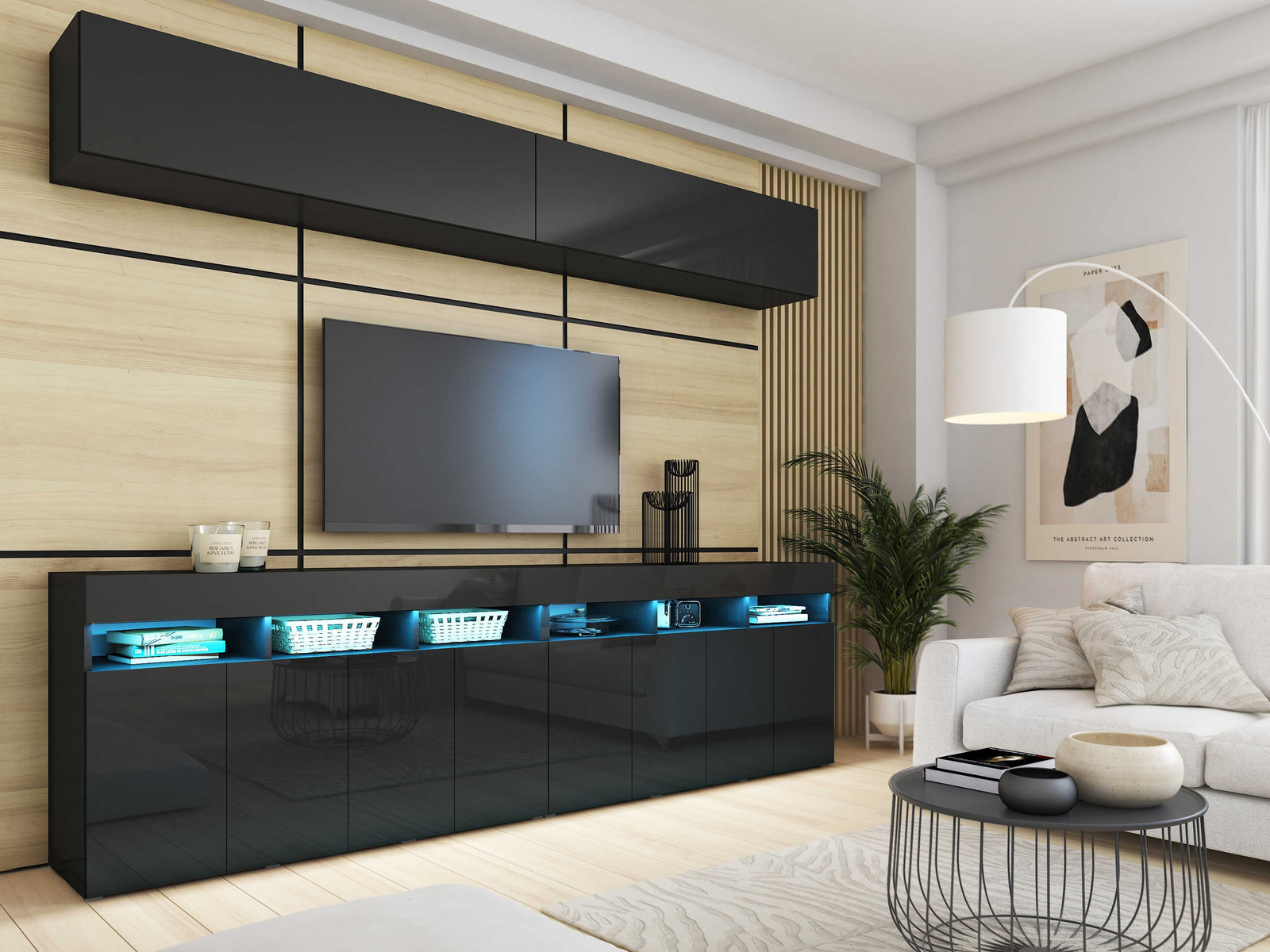 Meblościanka czarna połysk 280 cm PREMIUM