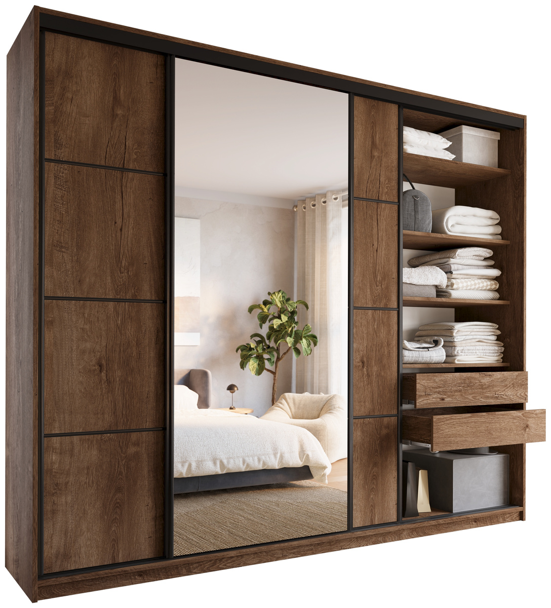 Loftowa duża szafa przesuwna z lustrem 280 cm LOFT MAX