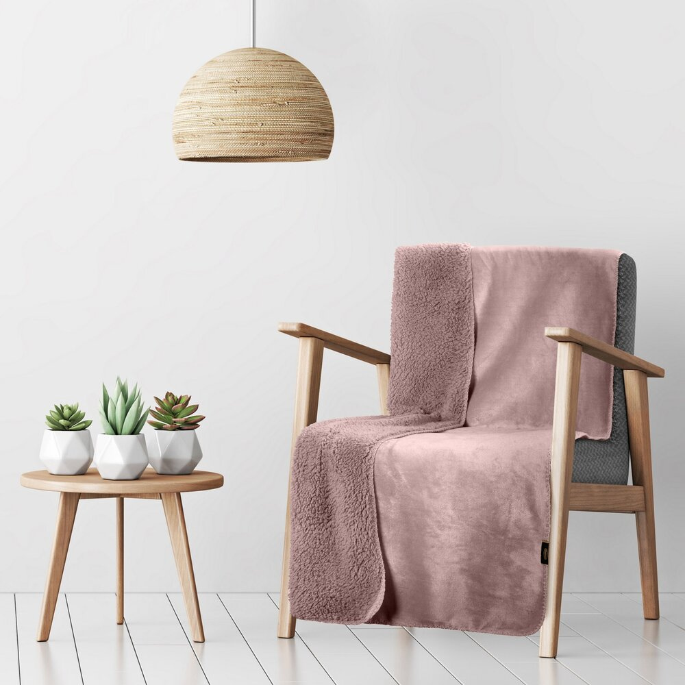 Koc flano 70x160 cm TERRIA różowy dwustronny z tkaniny barankowej