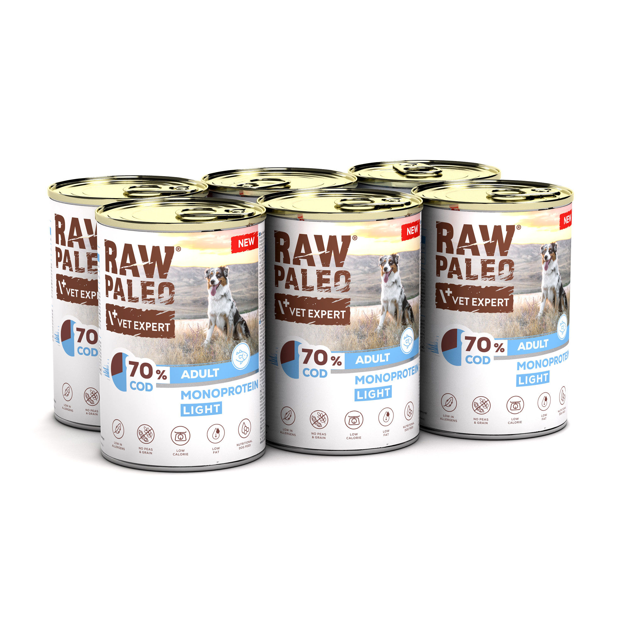 RAW PALEO COD LIGHT MONOPROTEIN ADULT DOG 6x400g - mokra karma dla psów z tendencją do nadwagi monoproteina z dorszem