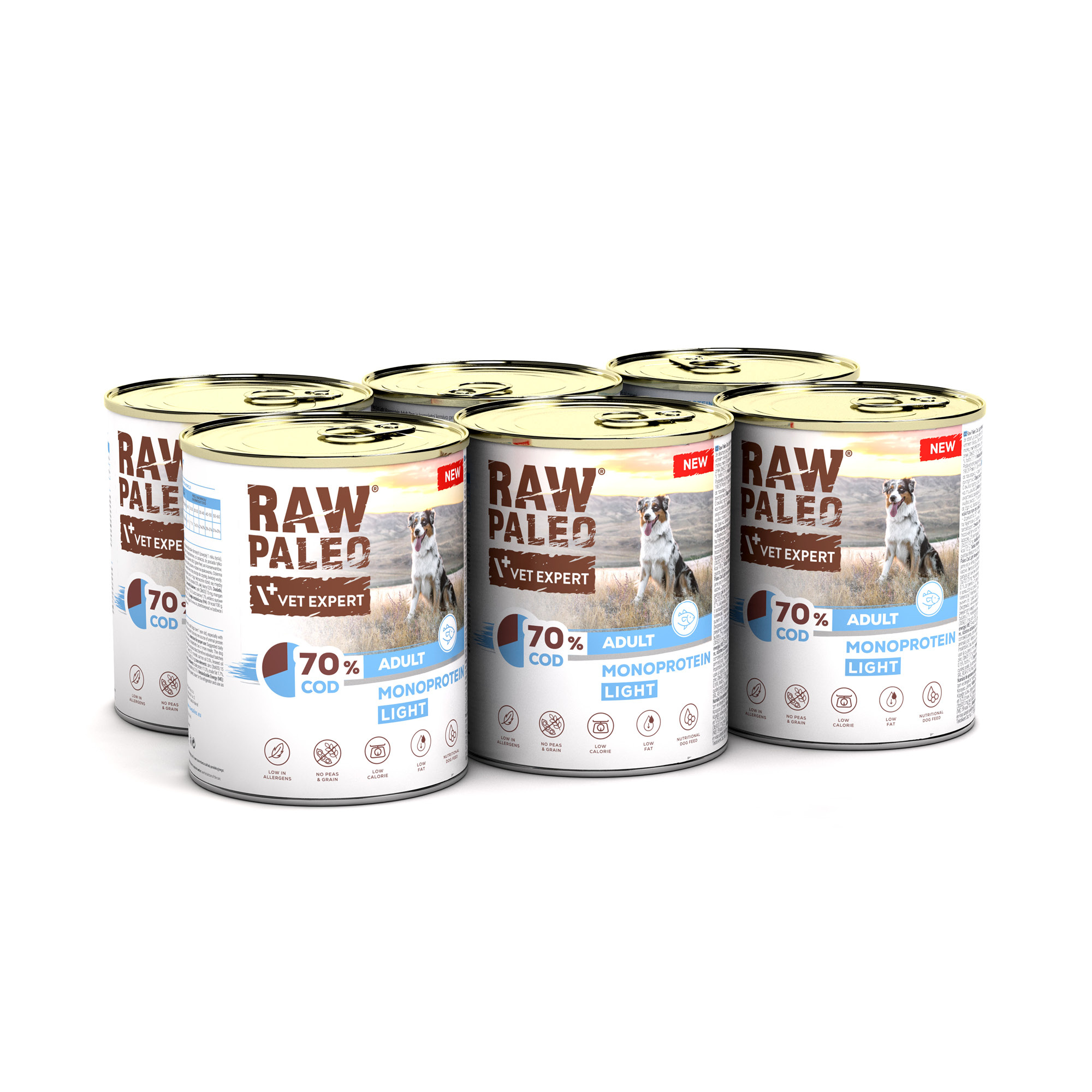 RAW PALEO COD LIGHT MONOPROTEIN ADULT DOG 6x800g - mokra karma dla psów z tendencją do nadwagi monoproteina z dorszem
