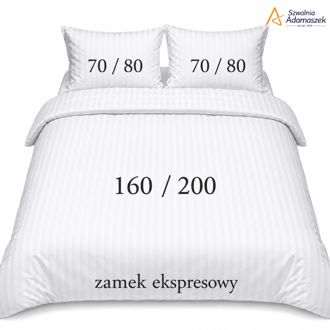 Pościel hotelowa Adamaszek 1 cm 160x200 + 2x70x80 biała – zamek ekspresowy | Szwalnia Adamaszek