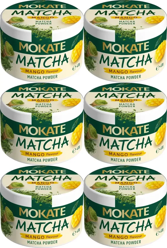 6x Zielona herbata w proszku Mokate Matcha, mango, 40g