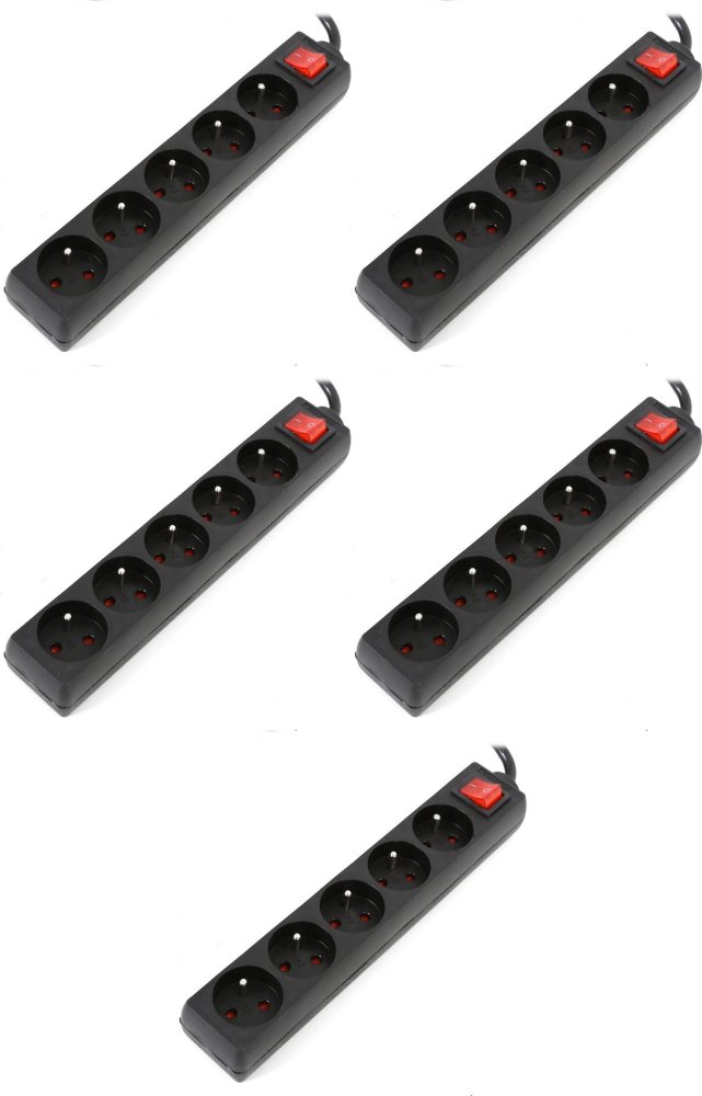 5x Listwa zasilająca Omega Fiesta, przeciwprzepięciowa, 1.5m, 5 gniazd, czarny