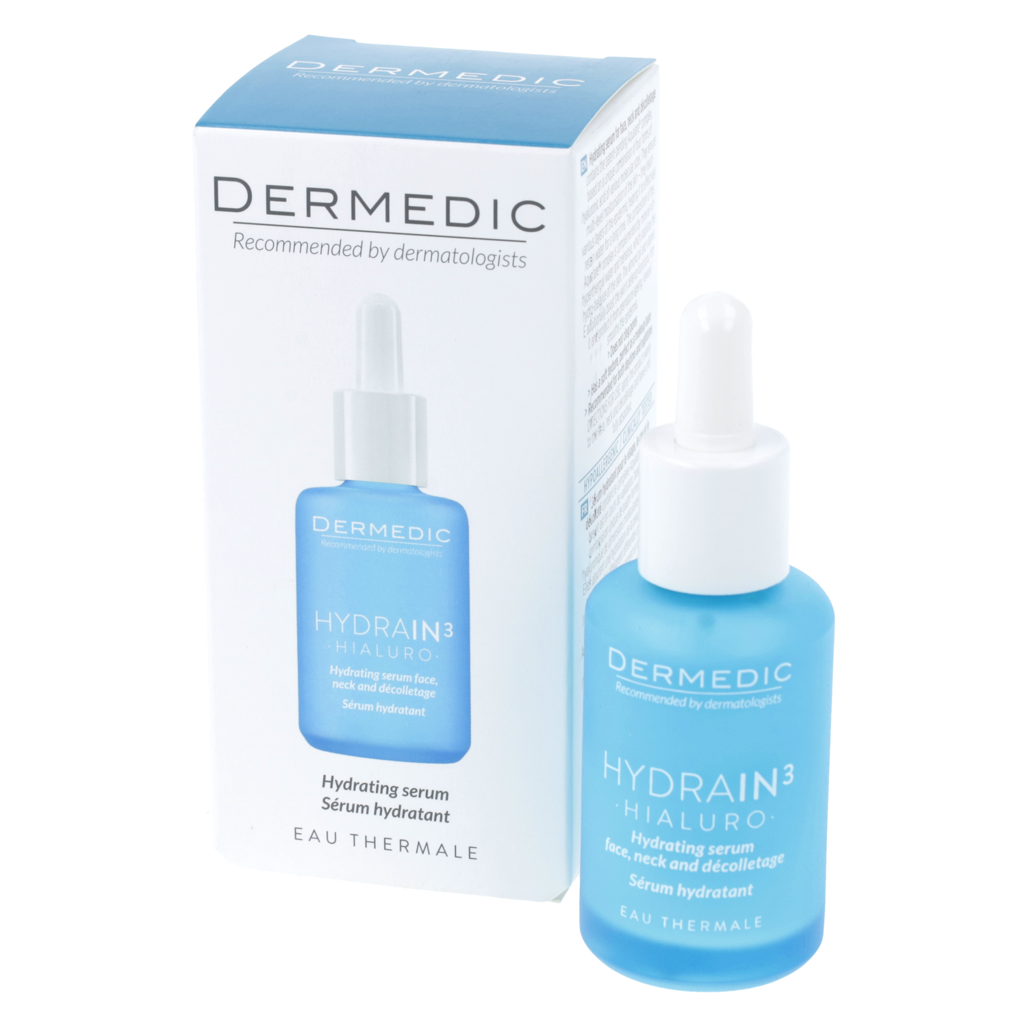 Dermedic hydrain 3 hialuro - serum nawadniające twarz, szyję i dekolt, 30 ml