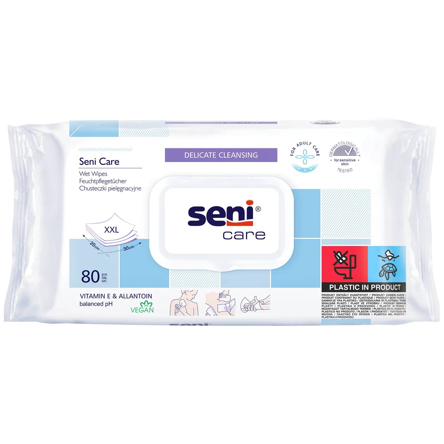 Seni care - chusteczki nawilżane, pielęgnacyjne z klipsem, xxl, 80 sztuk