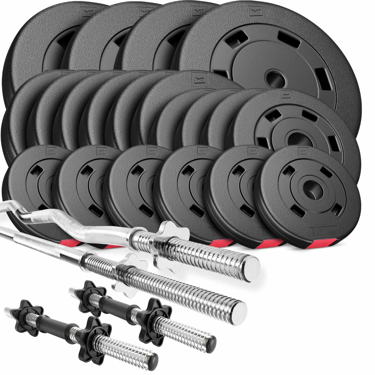 Kunststoff Hantelset 105 kg mit Langhantel, SZ-Stange und Kurzhanteln