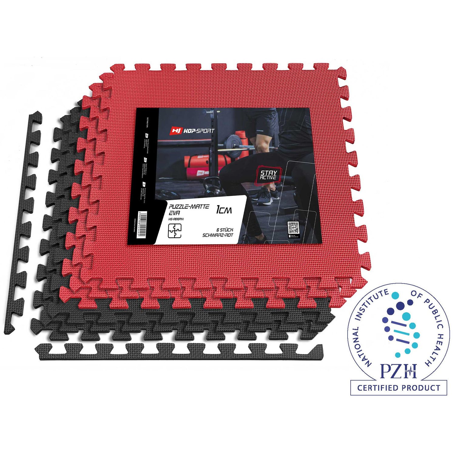 Puzzlematte EVA 1cm - 6 Stück schwarz/rot