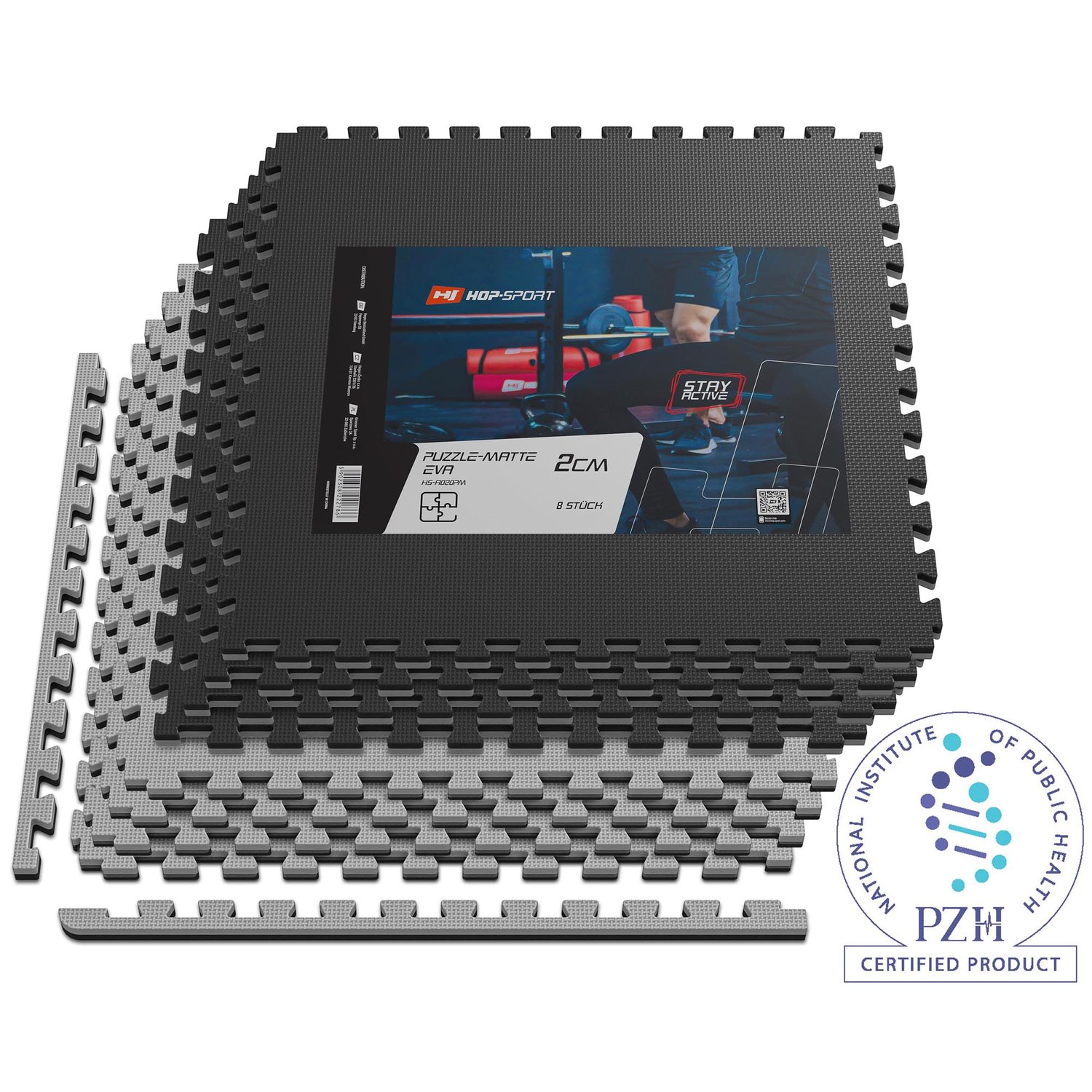 Puzzlematte EVA 2cm - 8 Stück schwarz/grau