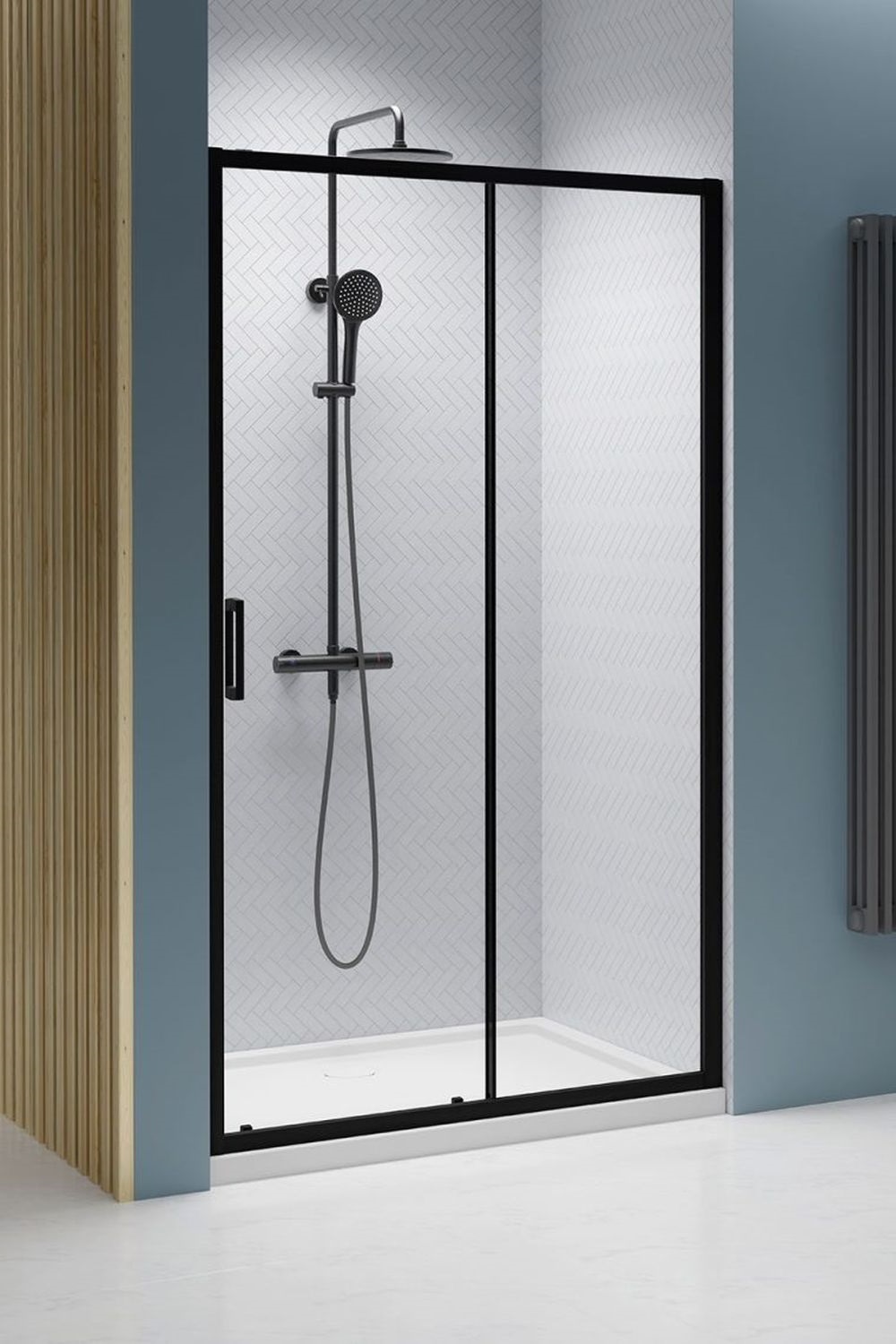 Radaway Premium Pro Black DWJ drzwi prysznicowe 140 cm rozsuwane czarny mat/szkło przezroczyste 1014140-54-01R
